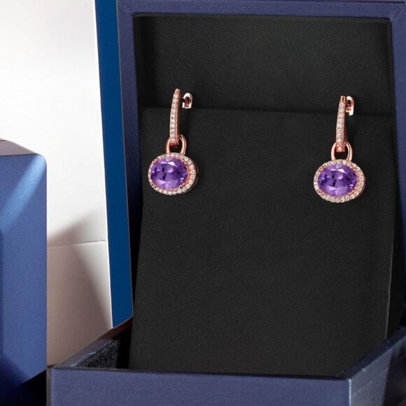 18K Rose Gold 925 with 4.16 Cttw Amethyst Oval Dangling French Lock Earrings - Picture 4 of 5